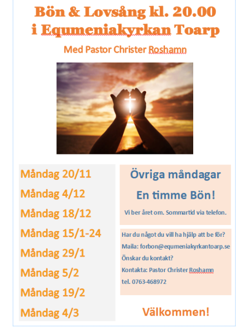 Bön & Lovsång 29 Januari