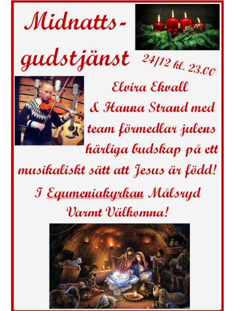 Midnattsgudstjänst 24 december kl. 23.00